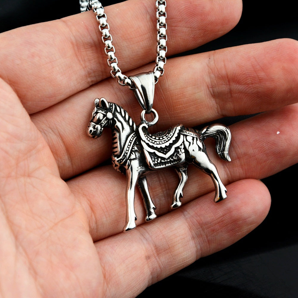 Wholesale Hip Hop Titanium Steel Horse Pendant Necklace