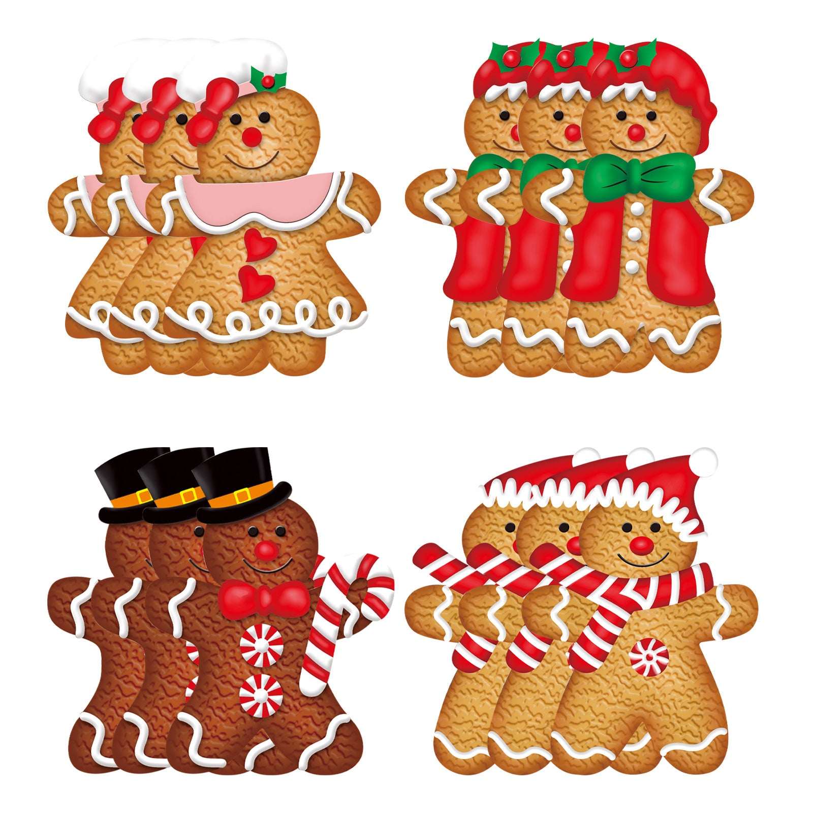 Wholesale Four Square Grid 12pcs Wooden Gingerbread Man Christmas Pendant