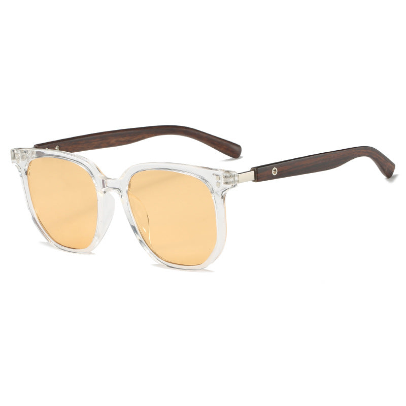 Wholesale Polygonal Large Frame Wood Grain Mirror Legs PC Sunglasses