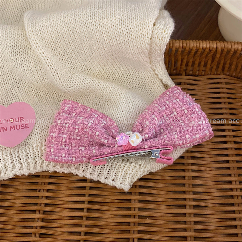 Wholesale Love Rhinestone Pink Bow Duckbill Hair Clip