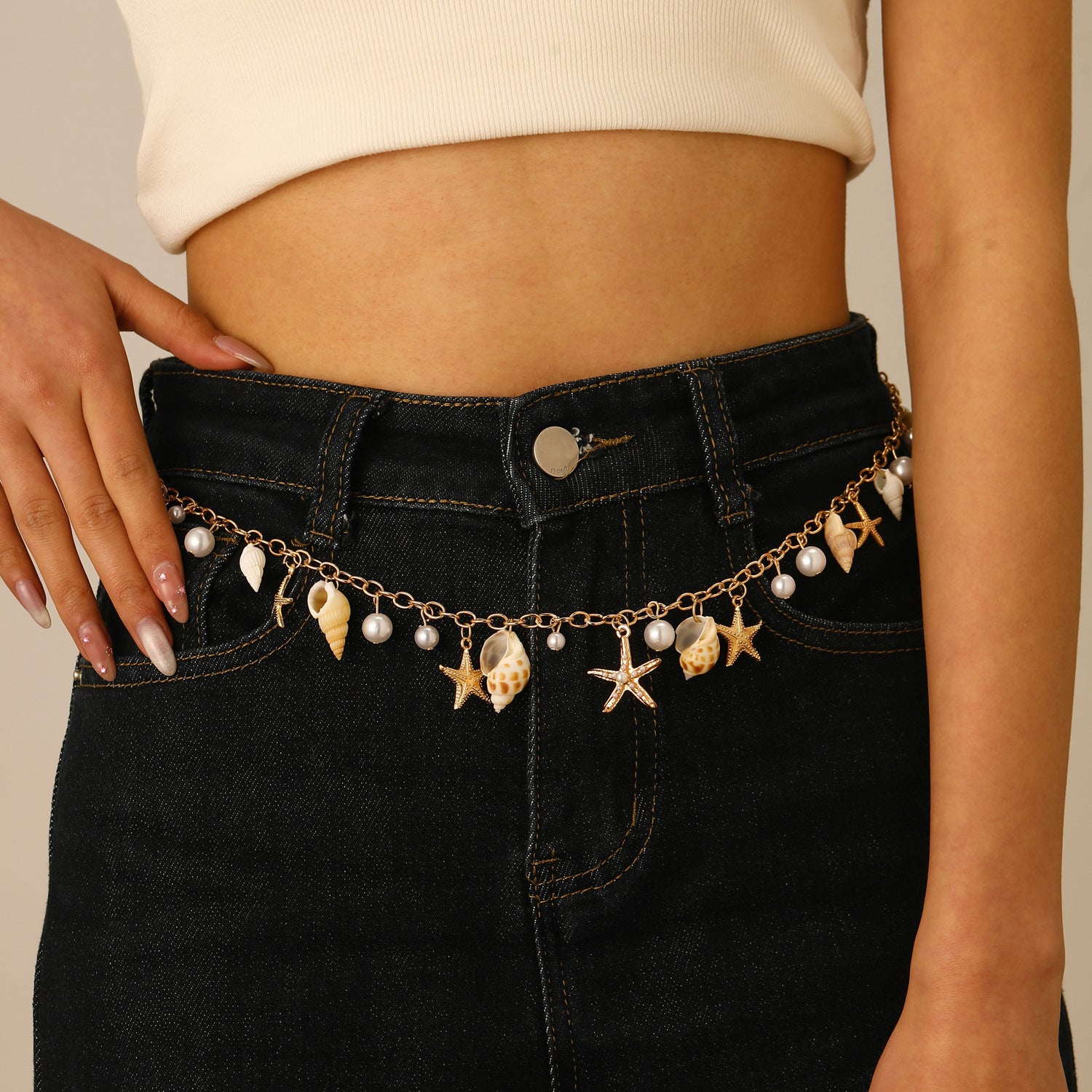 Wholesale Electroplated Alloy Bohemian Beach Shell Necklace And Bracelet Set For Women Faux Pearl Starfish Conch Fashion Accessory