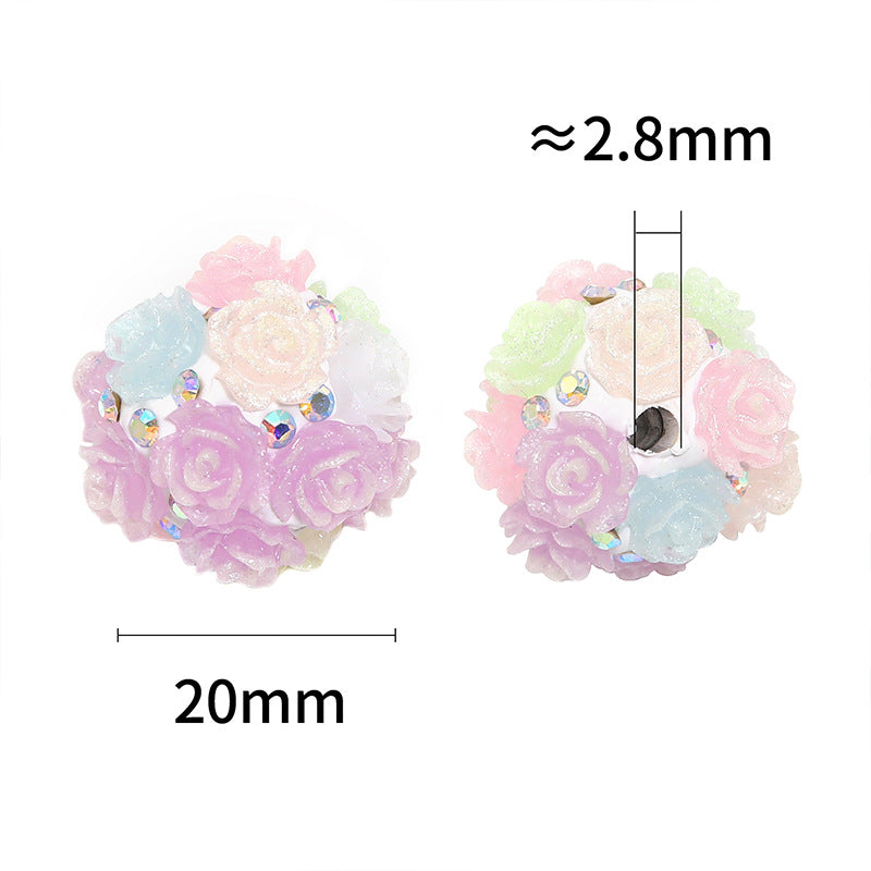 Wholesale 20pcs/pack Luminous fine flash simulation rose clay beads heavy camellia diamond ball beads diy mobile phone chain beaded accessories