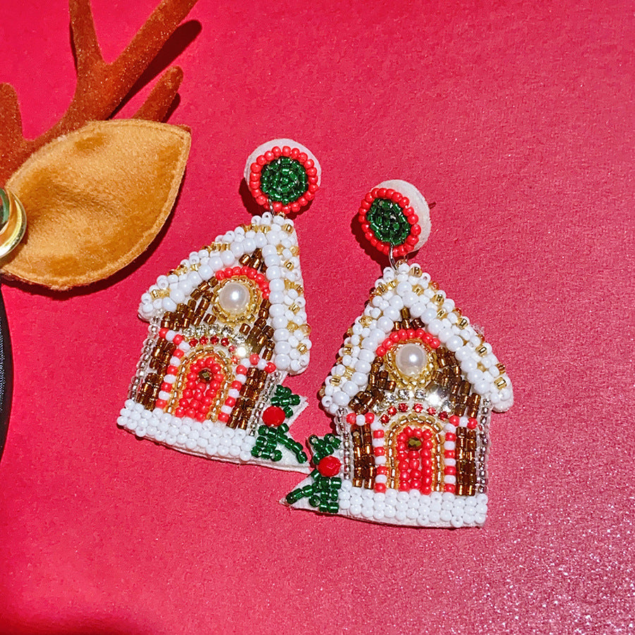 Wholesale Christmas House Plastic Rice Ball Earrings