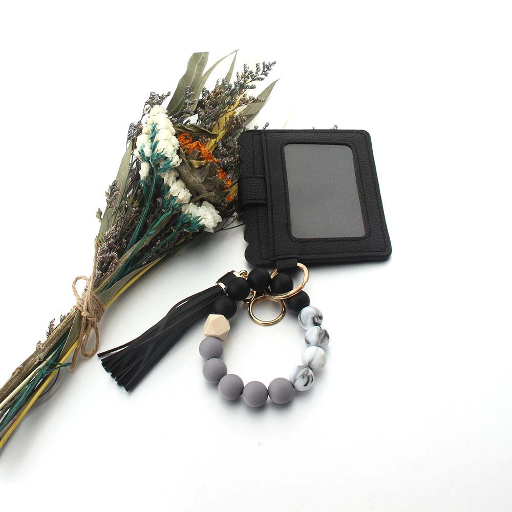 Wholesale PU Leather Tassel Silicone Wrist Coin Purse Keychain