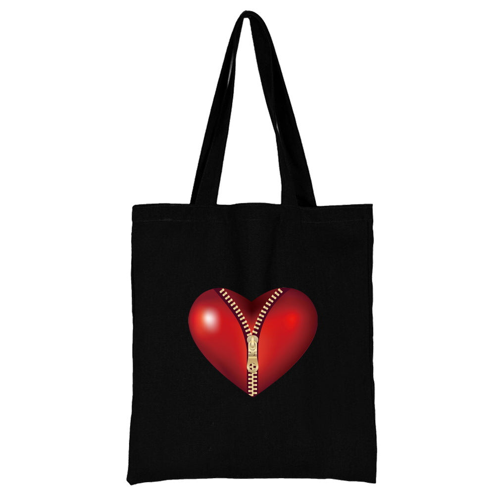 Wholesale Love Pattern Printed Canvas Bag Environmental Protection Handbag Shopping Bag