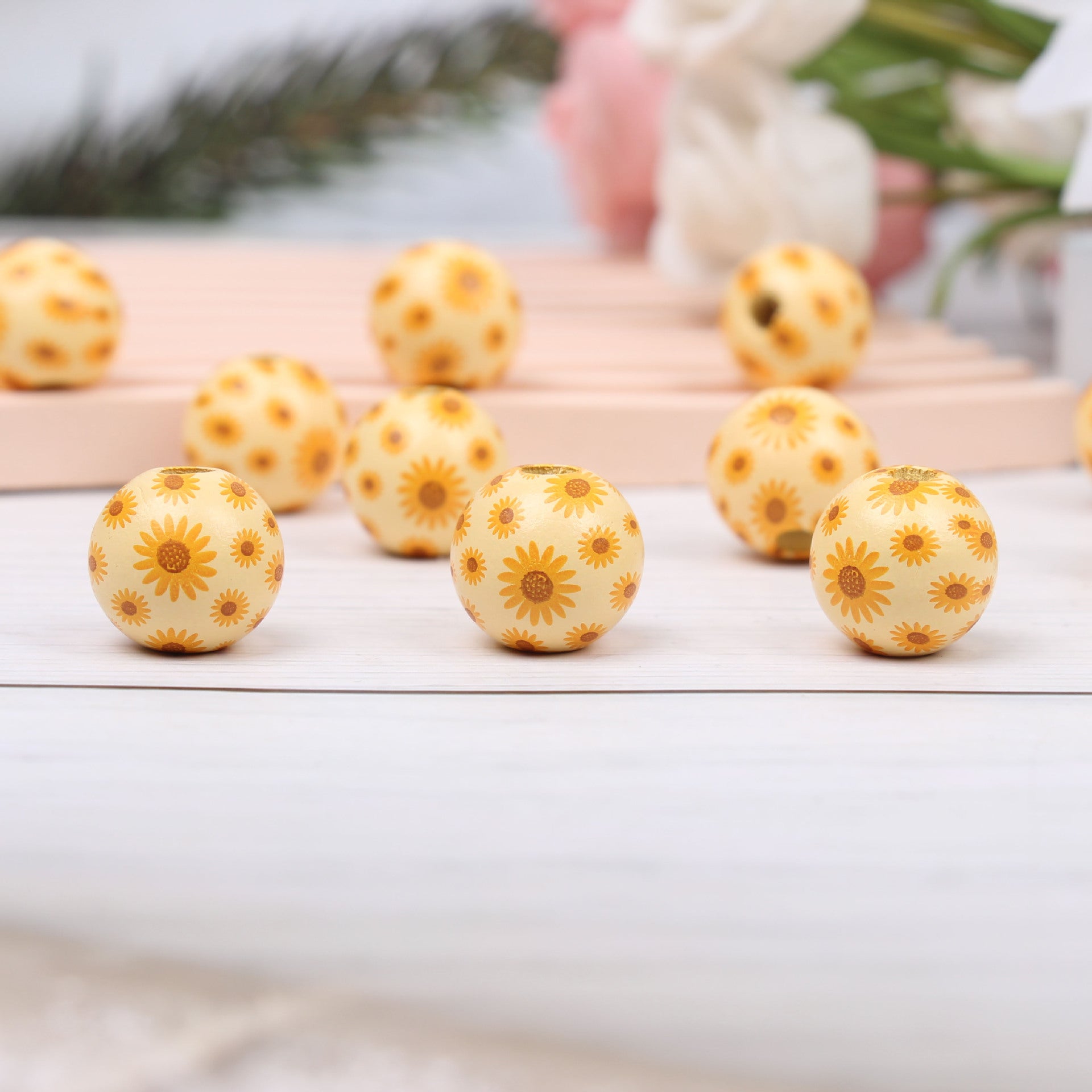 Wholesale 20pcs 16mm Sunflower Colorful Butterfly Wooden Beads