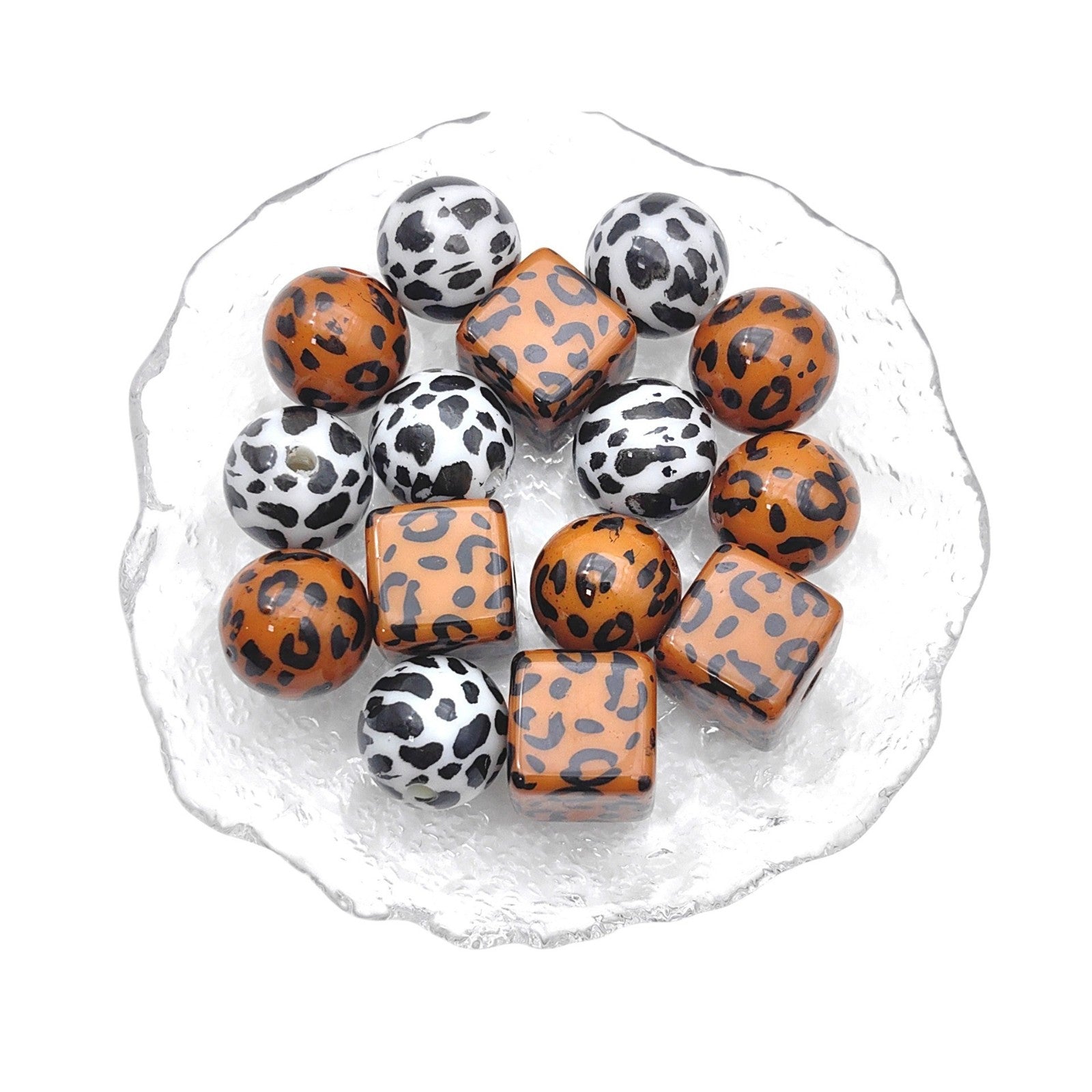 Wholesale  20pcs 16mm  Leopard Beads Plated UV Square Round Acrylic Beads