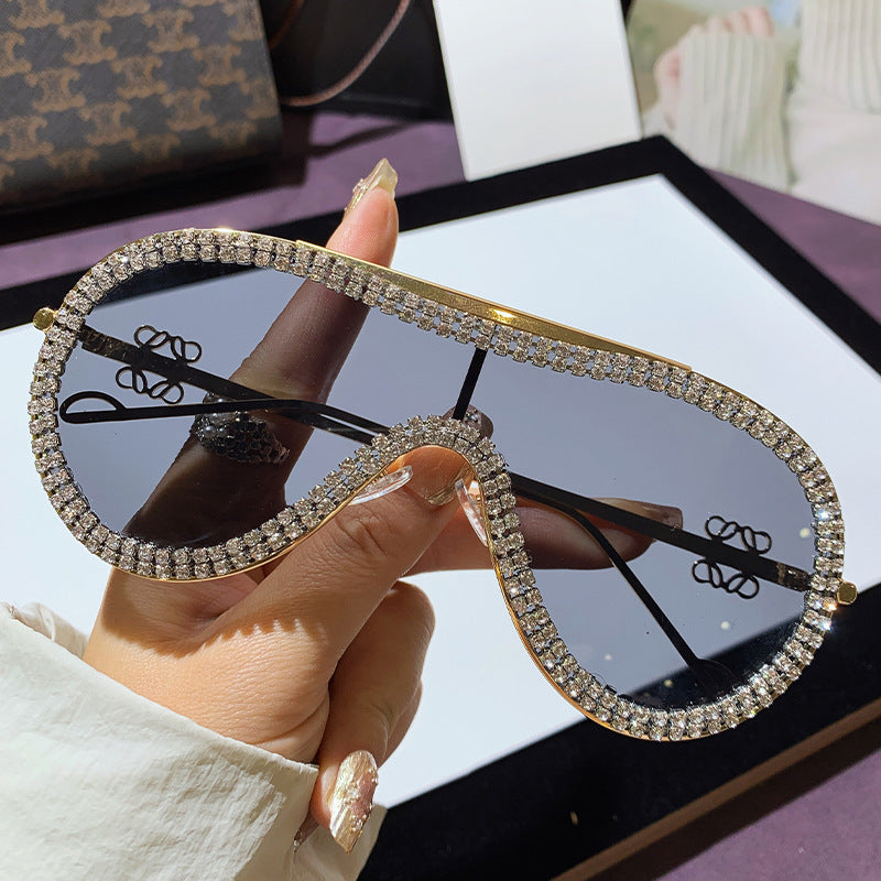 Wholesale Metal  glasses  sunglasses one-piece sun protection diamond-studded sunglasses for women