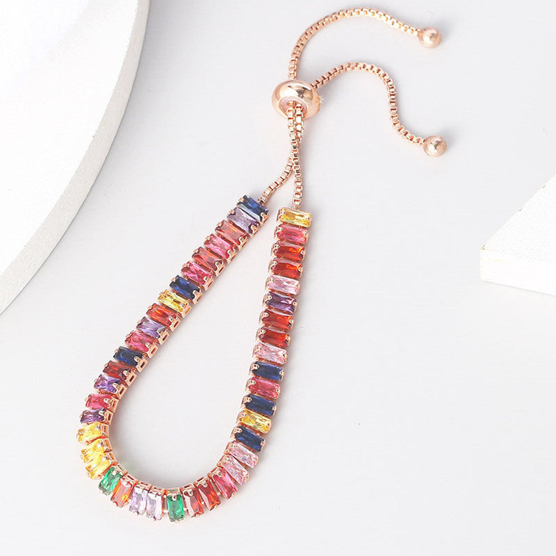 Wholesale Fashion Colorful birthstone Bracelet Adjustable Diamond Crystal Tennis Bracelet Female Zircon Bracelet
