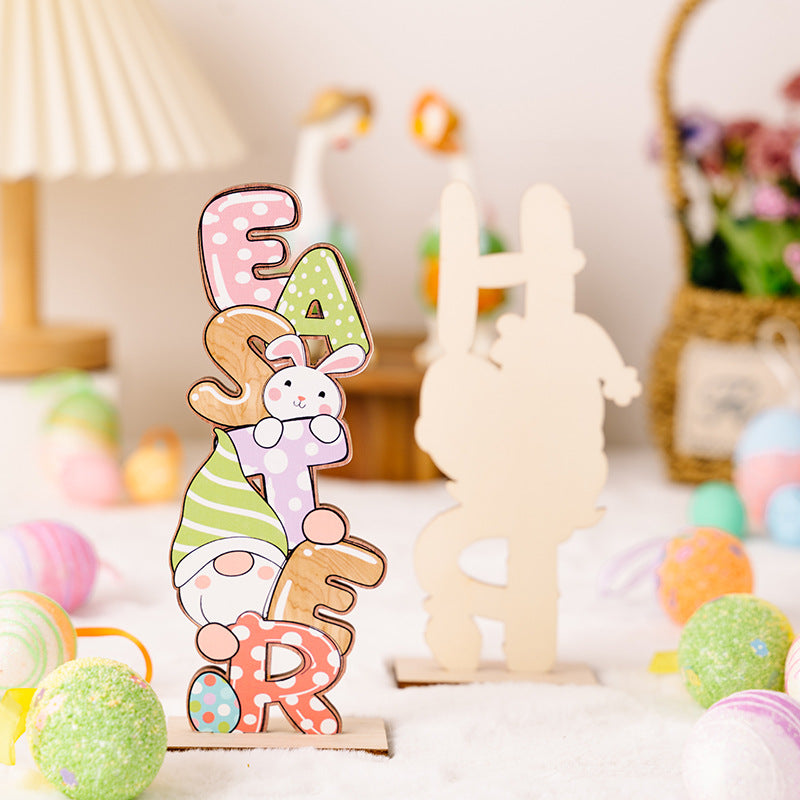 Wholesale Easter Letter Dwarf Rabbit Easter Egg Wooden Parts