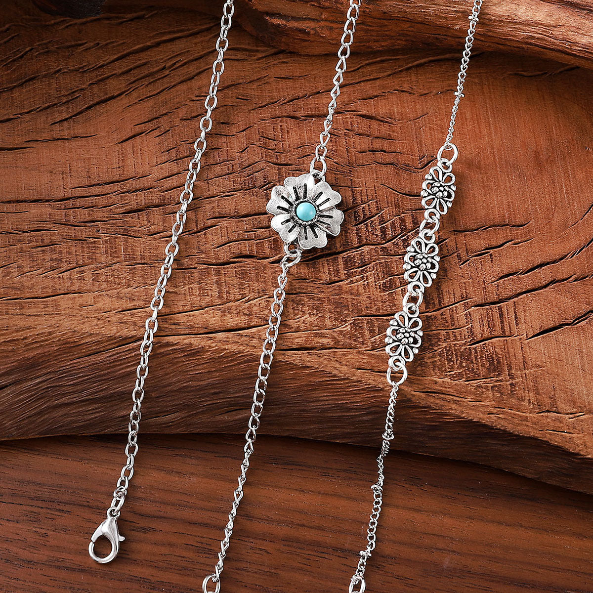 Wholesale Bohemian turquoise carved openwork flower bracelet