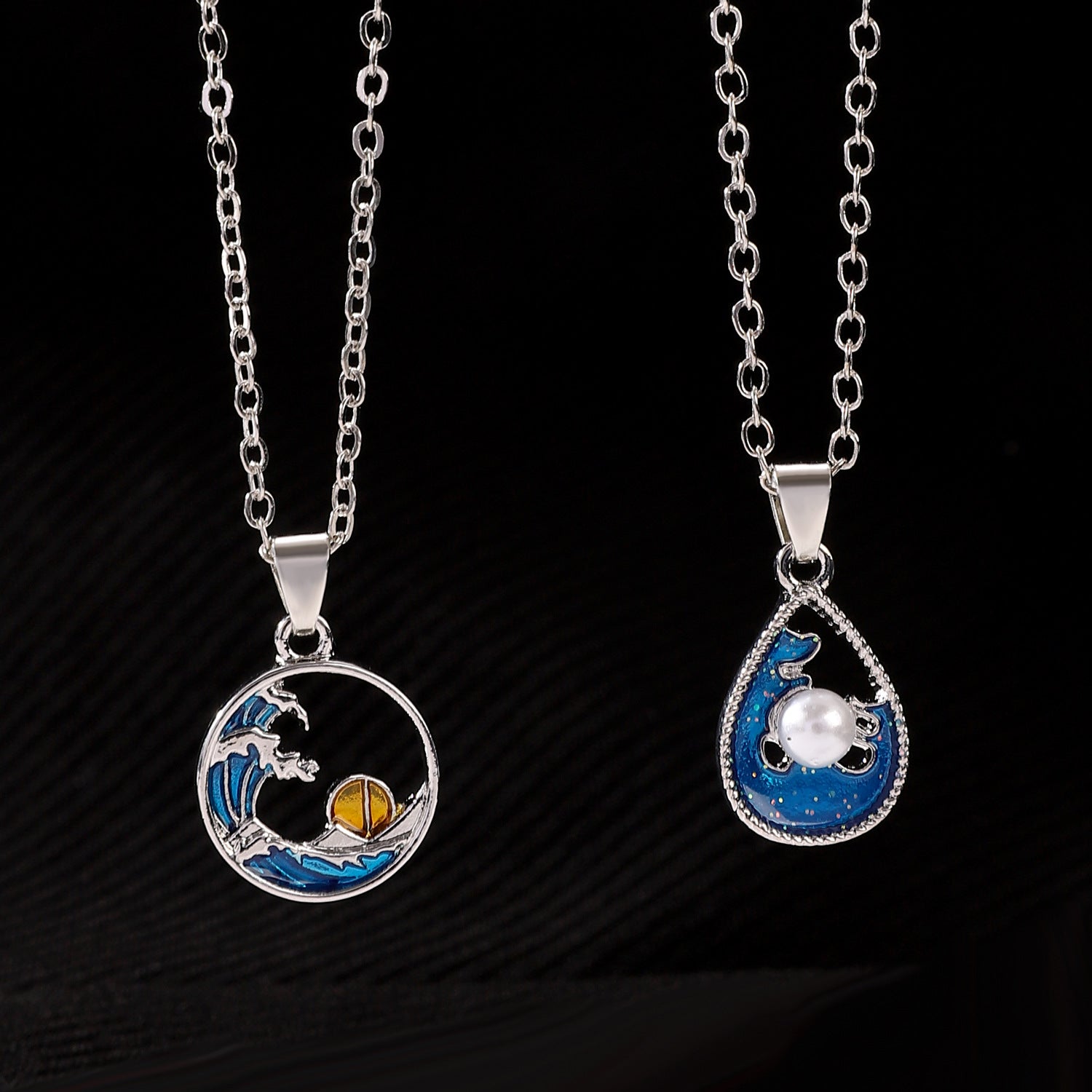 Wholesale Ocean Wave Hollow Pearl Pendant Necklace