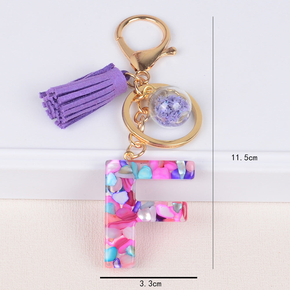 卸売クリスタルドロップ接着剤カラーストーンレター樹脂キーホルダー