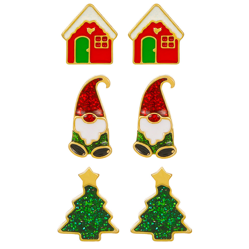 Wholesale Christmas New Products Santa Claus Christmas Tree Alloy Earrings