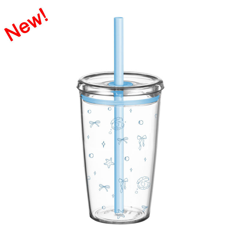 Wholesale 450ml Tritan straw cup milk tea cup coffee cup with printing simple straw cup