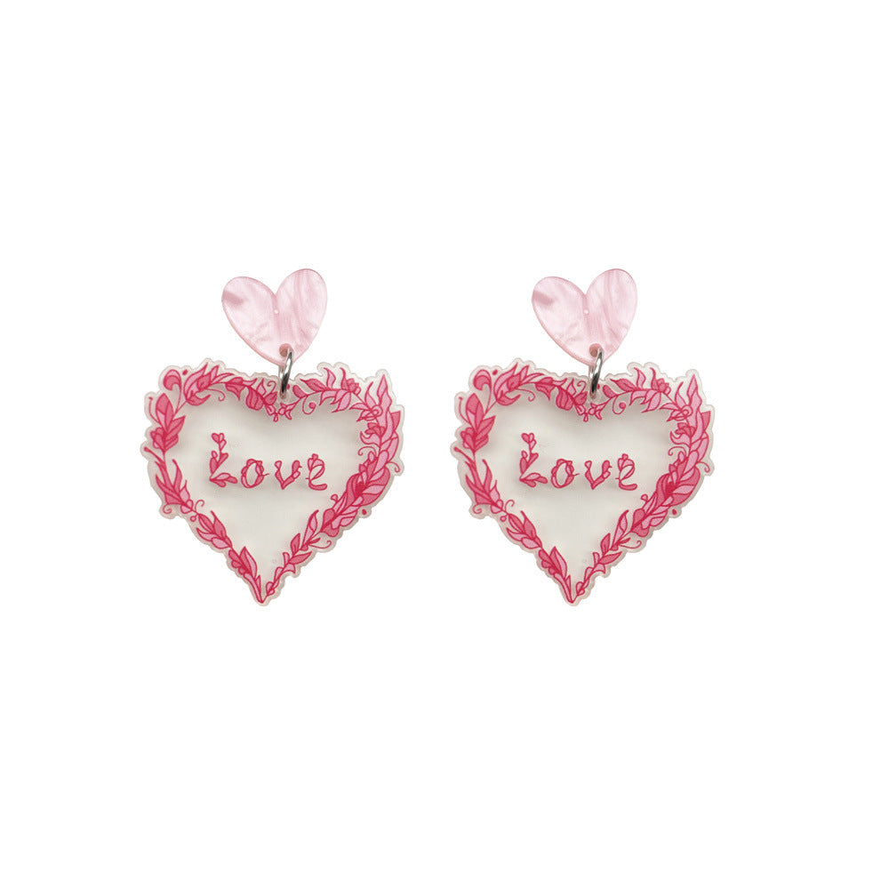 Wholesale Valentine' s Day heart-shaped letter acrylic earrings