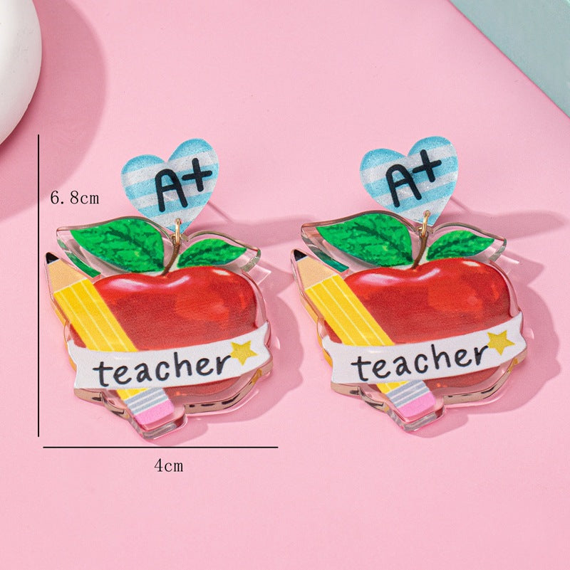 Wholesale Teacher' s Day Apple Acrylic Earrings