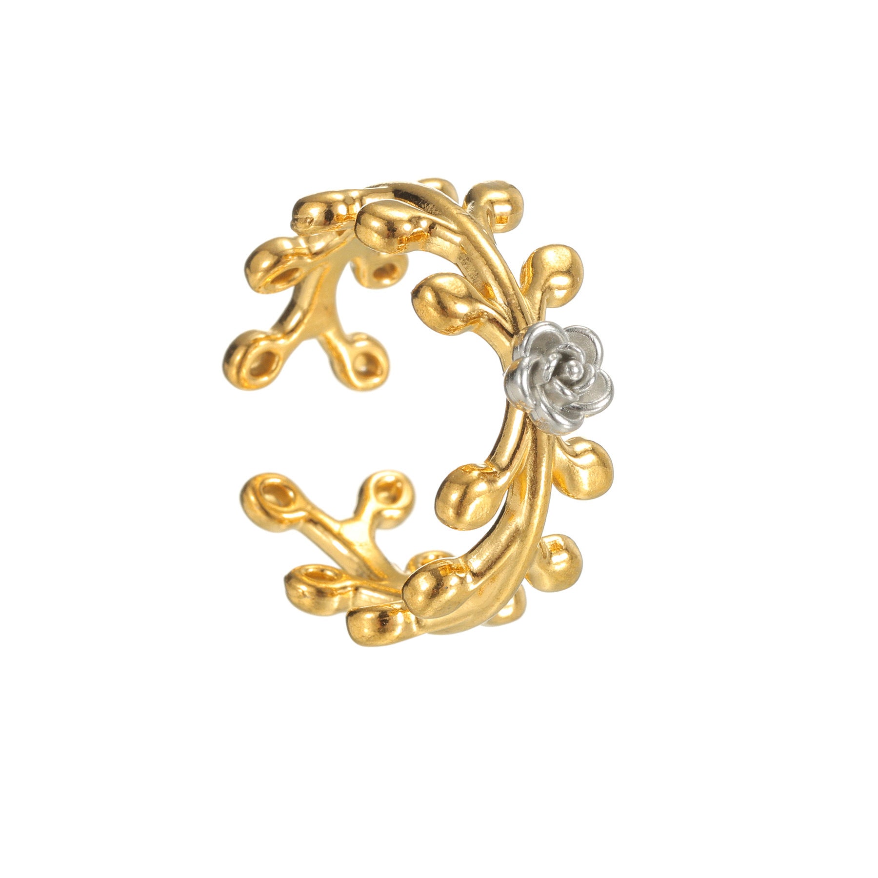 Wholesale Adjustable Olive Branch Flower Ring In Stainless Steel Everyday Fashion Accessory
