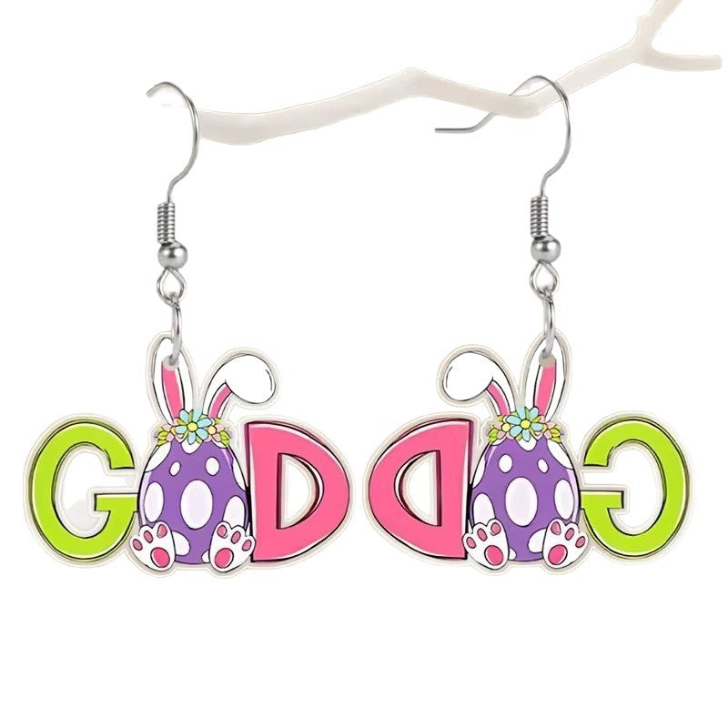 Wholesale Easter 2D Flat Acrylic Letter Rabbit  Earrings
