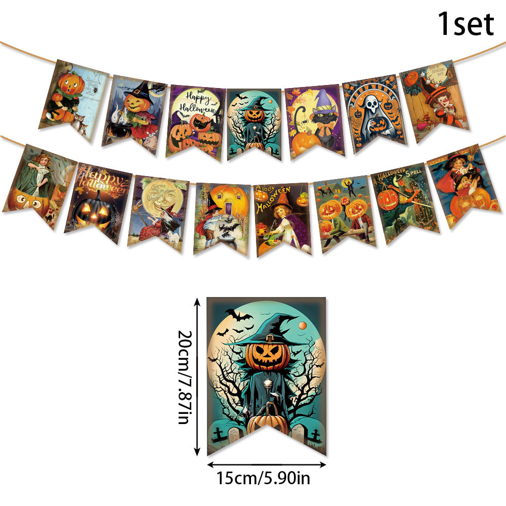 Wholesale New Halloween Pumpkin Head Retro Banner Pull Flag Party Scene Setting
