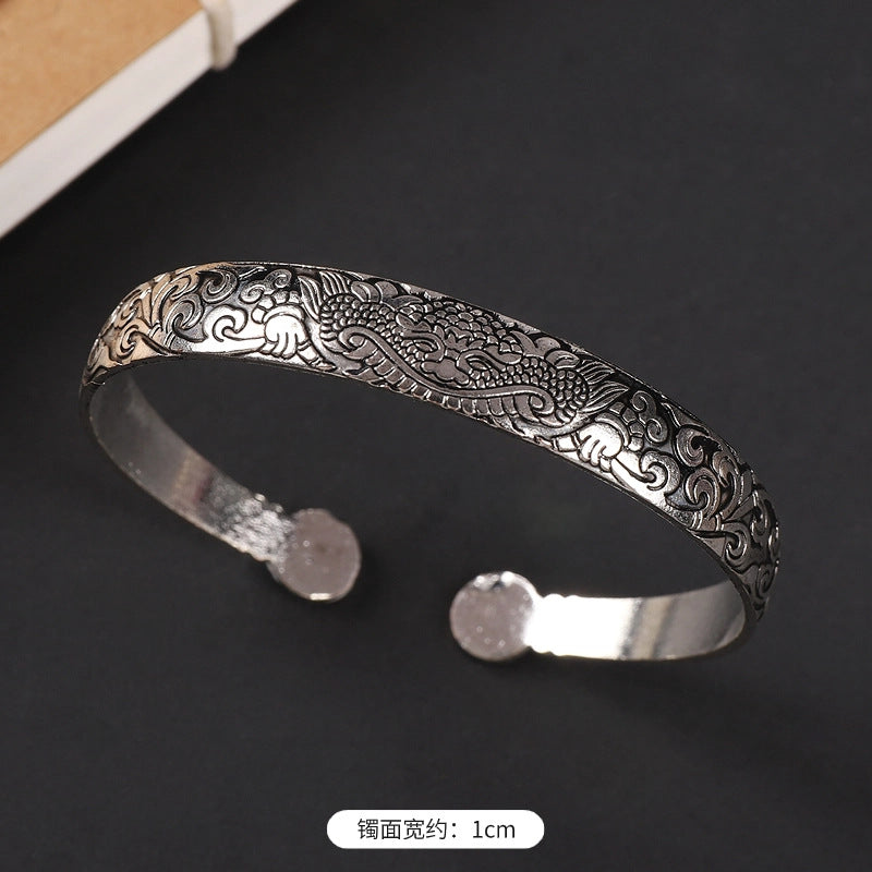 Wholesale  ethnic style retro court Chinese carved ancient silver bracelet personality exotic bracelet