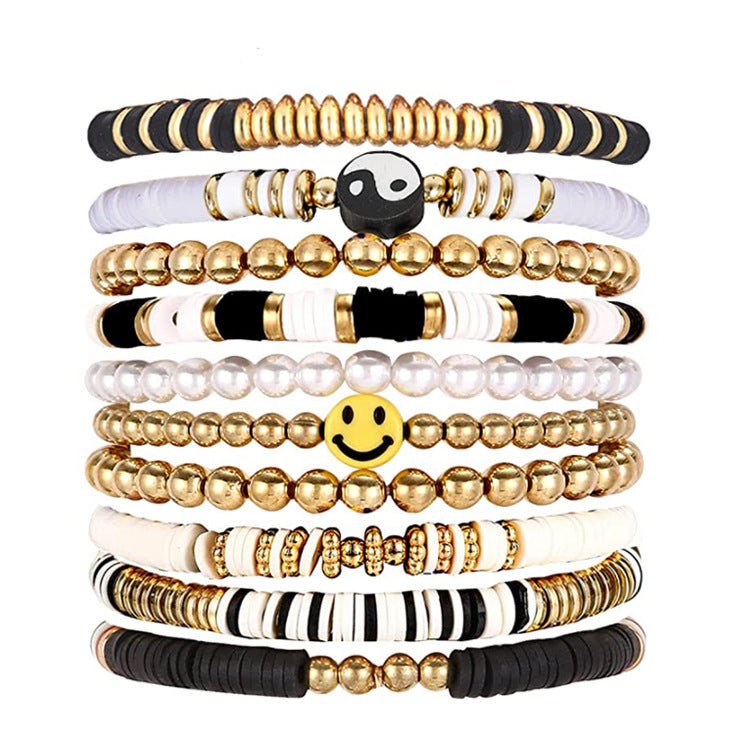 Wholesale Colorful Soft Pottery Smile Heart Pearl Bracelet Set