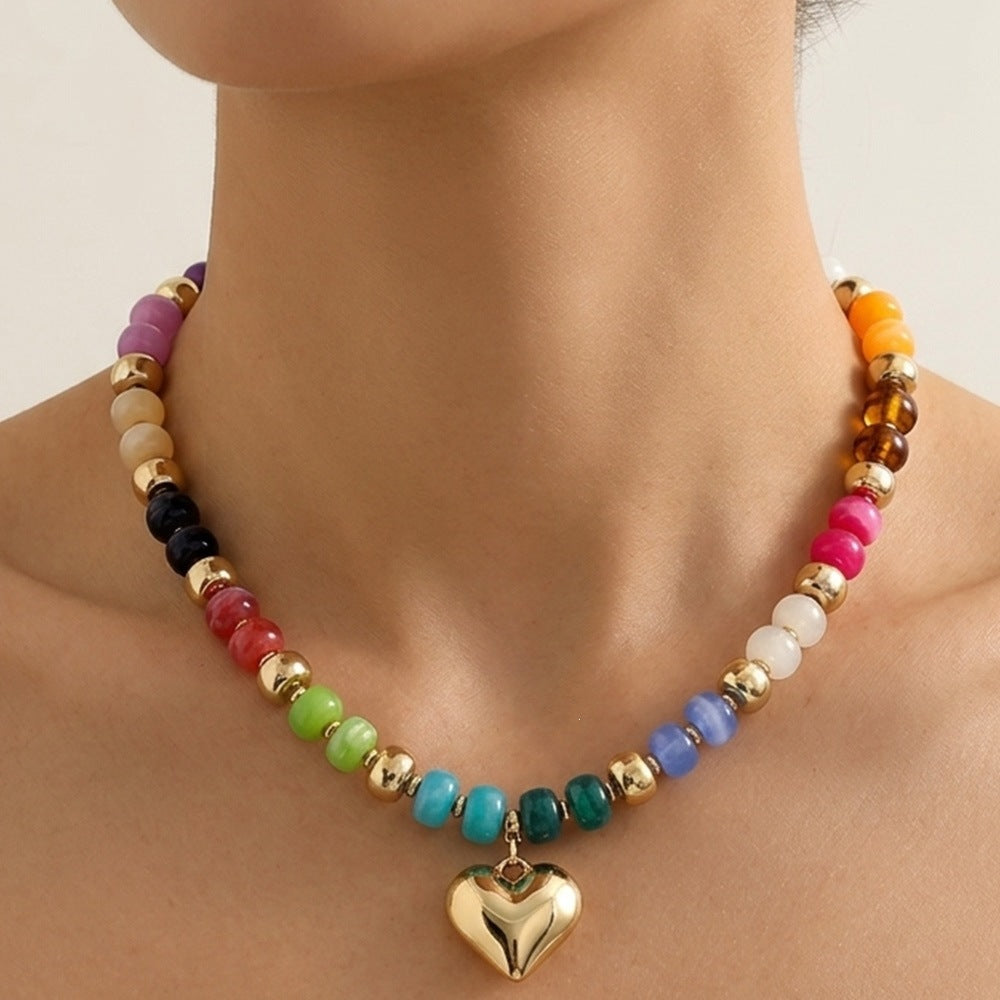 Wholesale Dopamine Color Block Heart Choker Necklace Women S Resin Summer Fashion Jewelry Gift