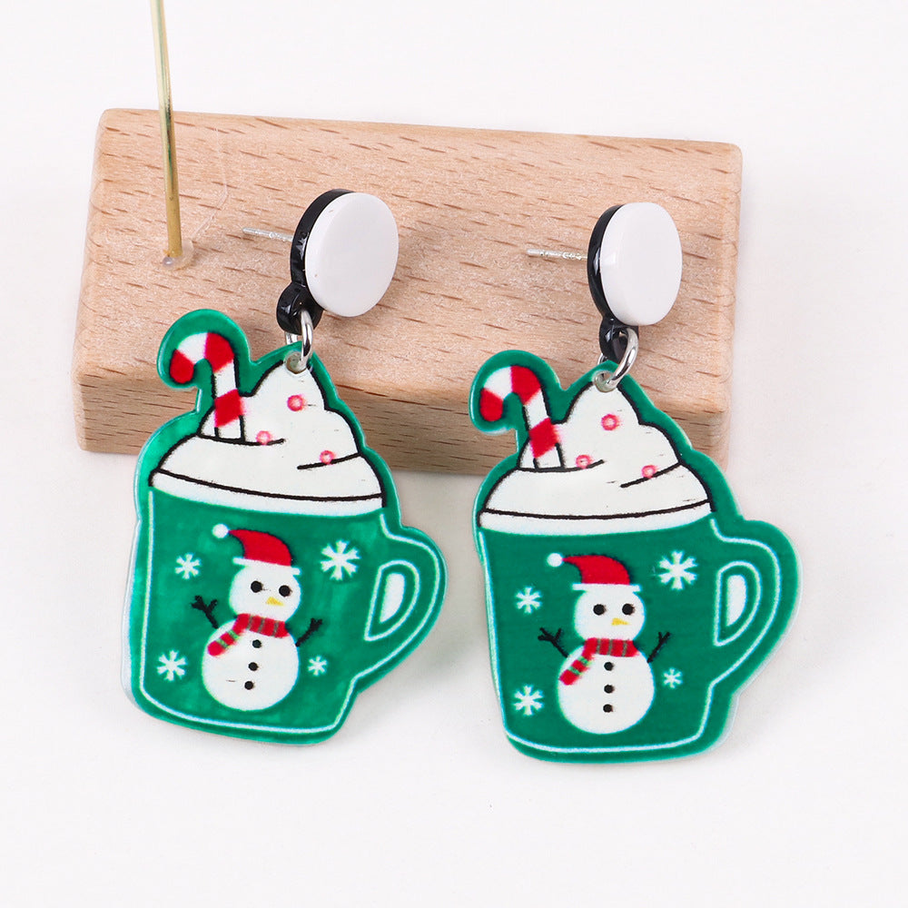 Wholesale Christmas Snowman House Cup Acrylic Earrings