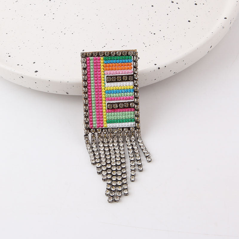 Wholesale Colorful Diamond Letter Tassel Brooch