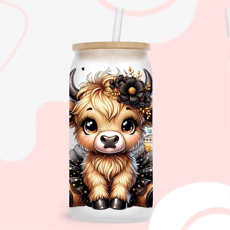 Wholesale Beverage cartoon calf  16oz Cup UV DTF Wraps