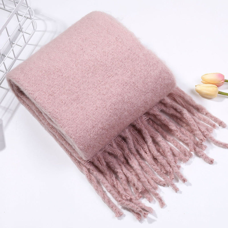 Wholesale Solid Color Thick Beard Mohair Imitation Cashmere Autumn and Winter Thickened Warm Scarf