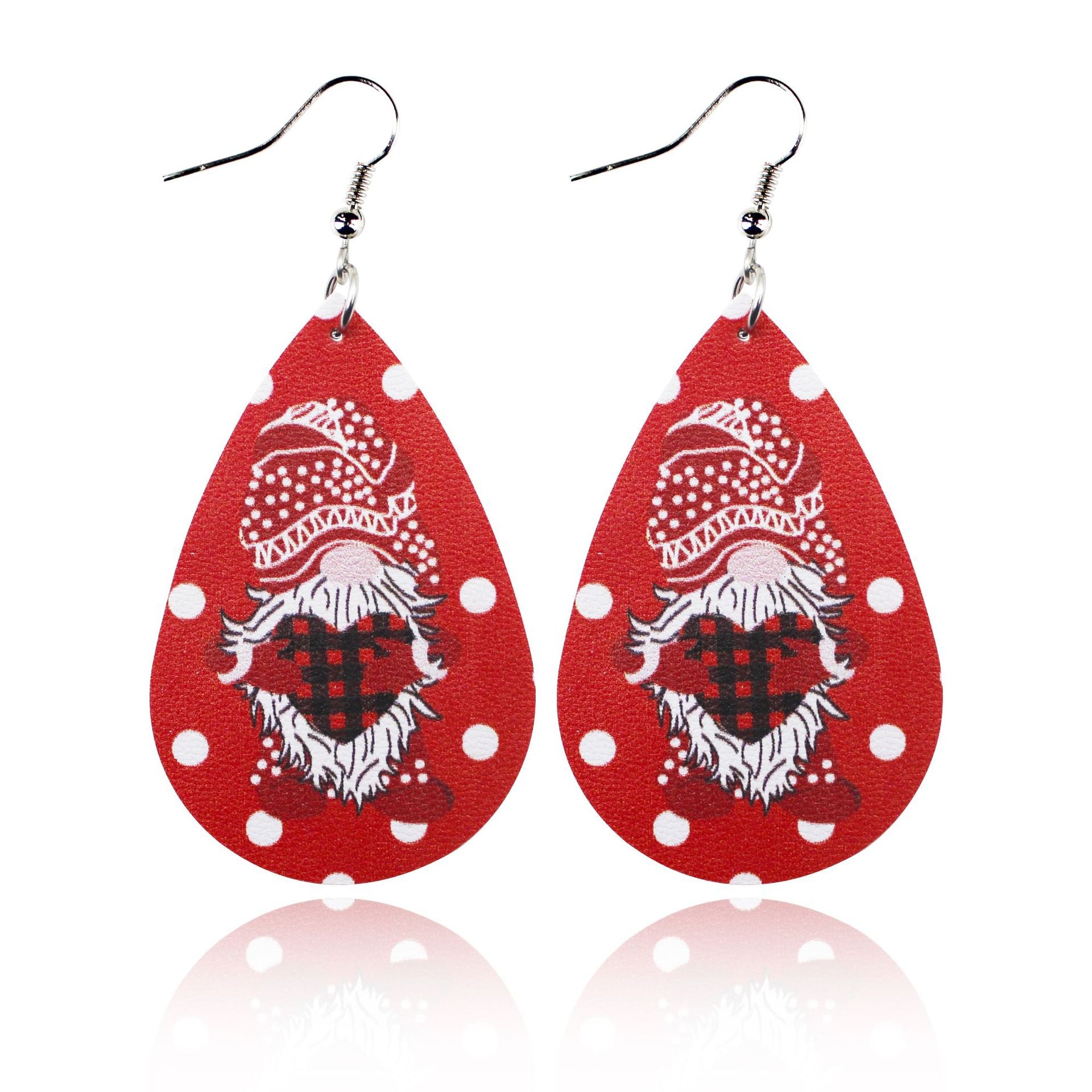 Wholesale Valentine's Day Love Romantic Polka Dot Stripe Printed Water Drop Leather Earrings