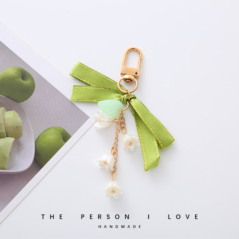 Wholesale Green Ribbon Lily of The Valley Flower Keychain
