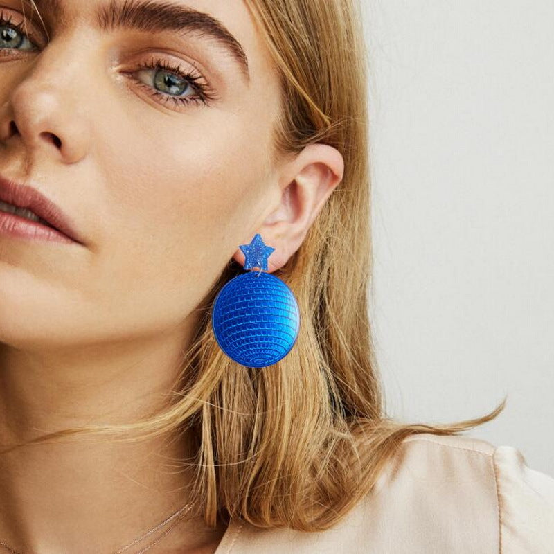 Wholesale Exaggerated Creative Five-pointed Star Acrylic Retro Disco Ball Mirror Laser Earrings