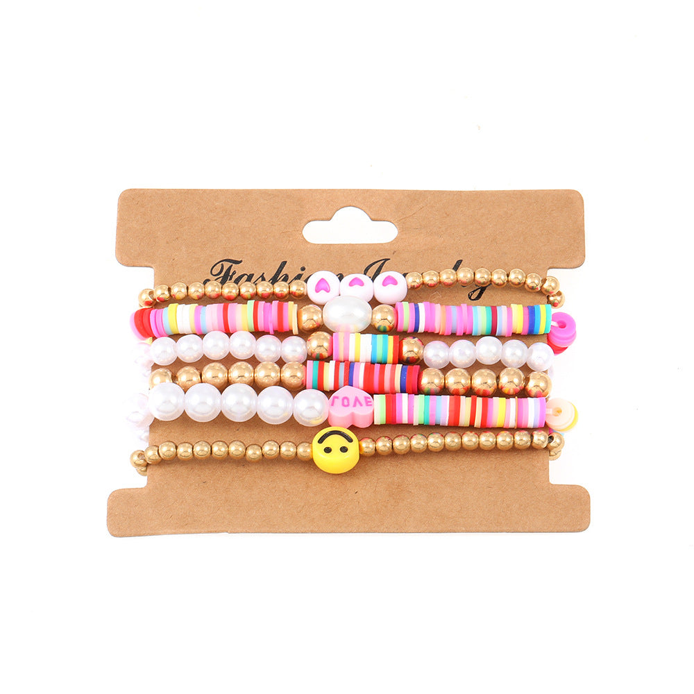 Wholesale Colorful Clay Alphabet Smiley Beads Soft Clay Sheet Stretch Bracelet