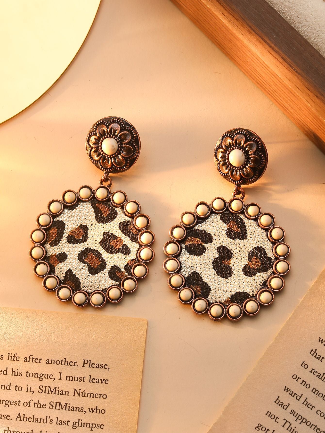 Wholesale Exaggerated retro Bohemian colorful turquoise leopard print earrings