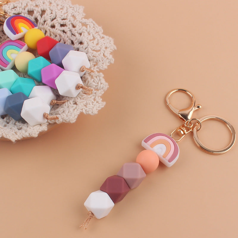 Wholesale Cartoon Rainbow Silicone Handmade Beaded Keychain