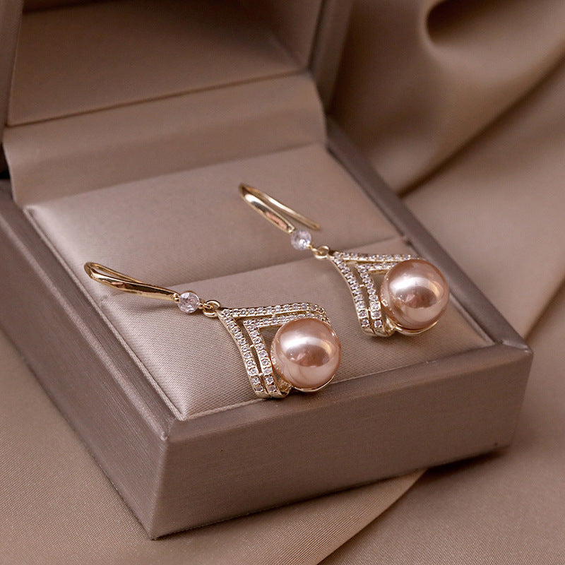 Wholesale 925 Silver Needle Champagne Color Pearl Earrings