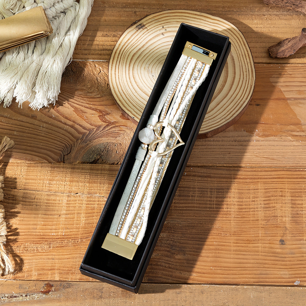 Wholesale Bohemian Love Weaving Diamond Set Bracelet Layered Bracelet Set