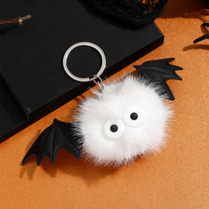 Wholesale Halloween Bat Plush Pom Keychain