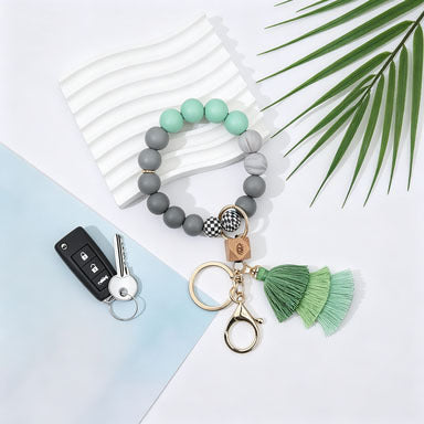 Wholesale Bohemian Silicone Bead Bracelet Tassel Keychain Bag Charm For Wedding Gift