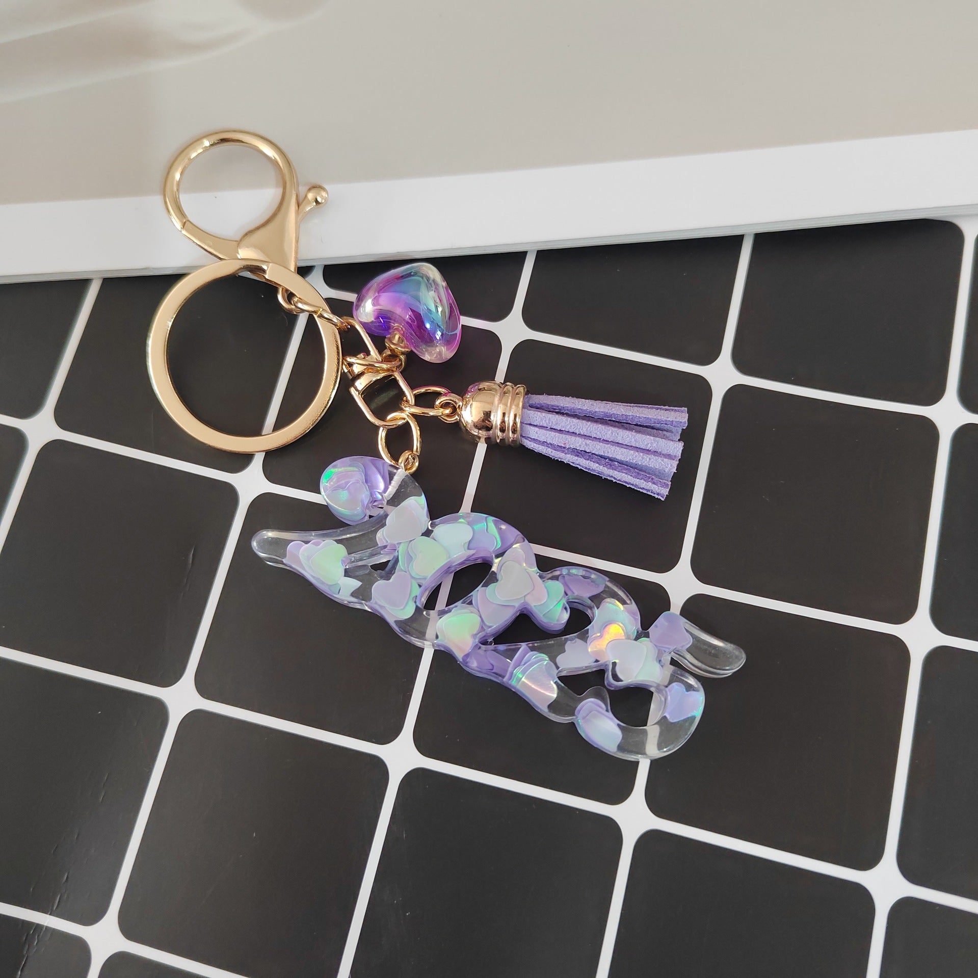 Wholesale Resin  digital creative accessories popular love hanging sequins mixed color keychain