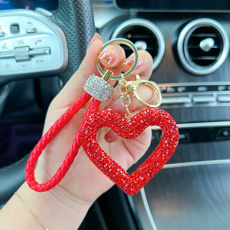 Wholesale Diamond Inlaid Hollow Clay Full Diamond Heart Keychains