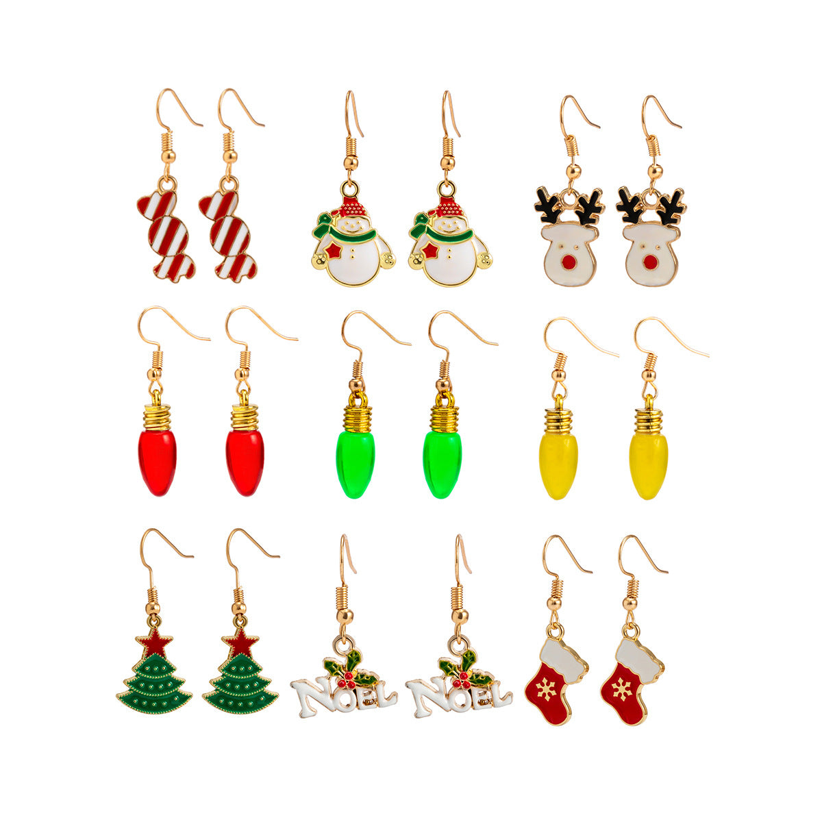 Wholesale Colorful light bulb snowman candy Christmas earrings