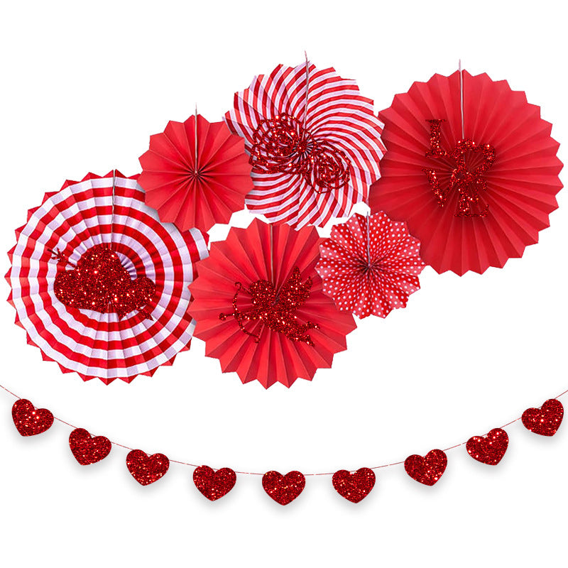 Wholesale Set of 6 Single Layer Round Paper Flower Fans Set for Valentine's Day Holiday Decorations