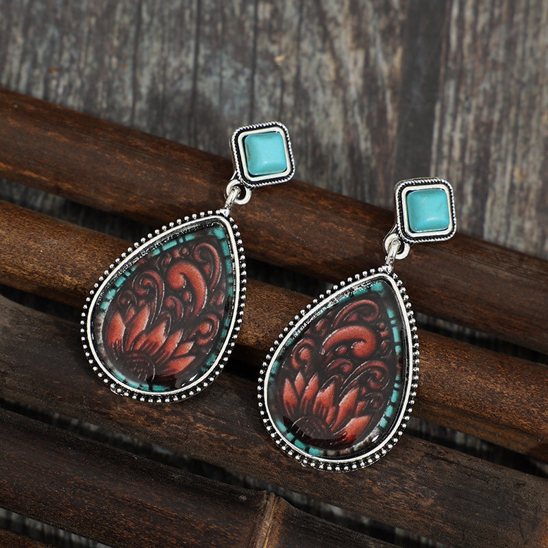 Wholesale Droplet Sunflower Turquoise Bohemian Vintage Earrings