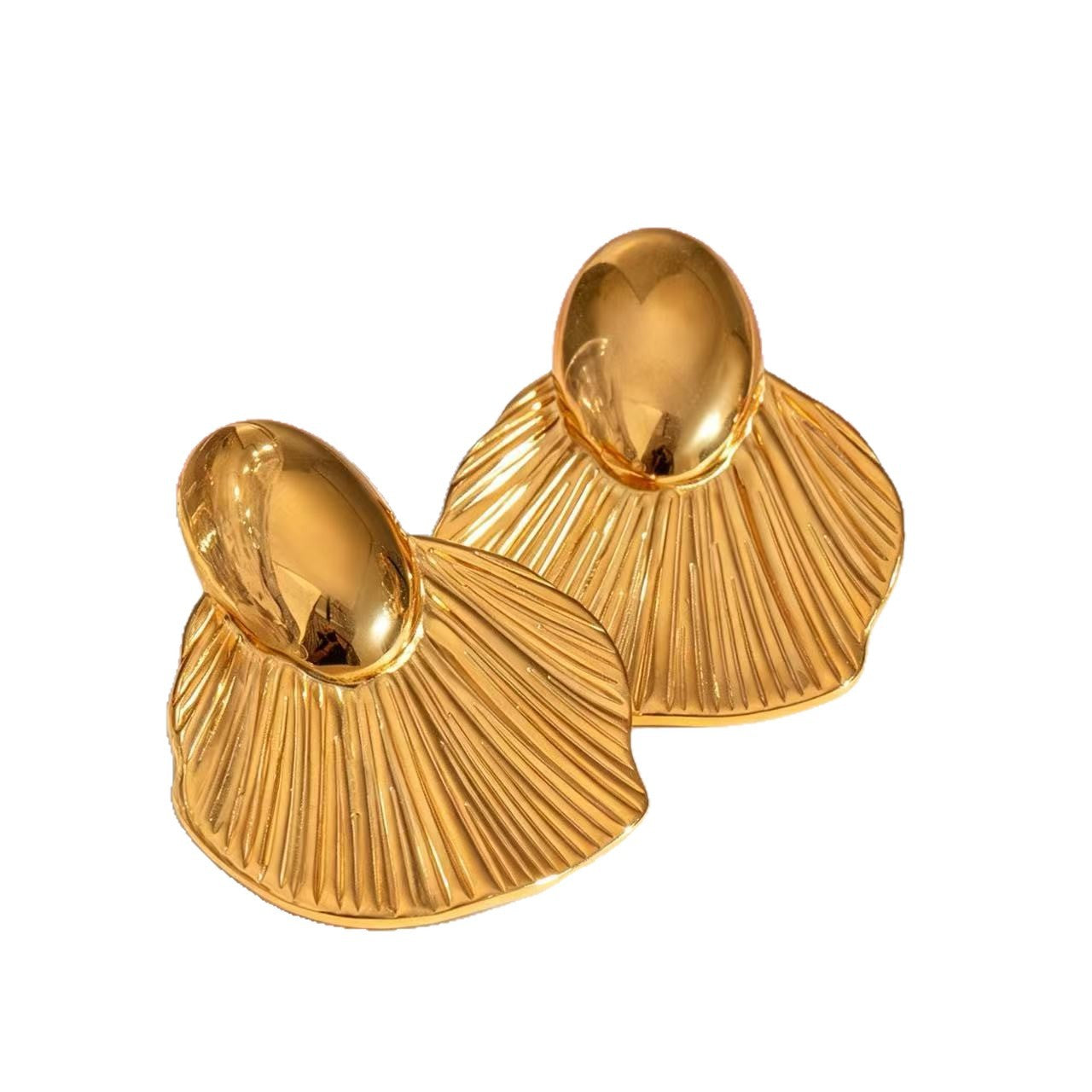 Wholesale Vintage Gold Tone Fan Earrings For Women Trendy Brushed Finish Jewelry Accessory