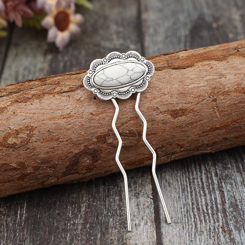 Wholesale Palace style inlaid turquoise long retro alloy hairpin