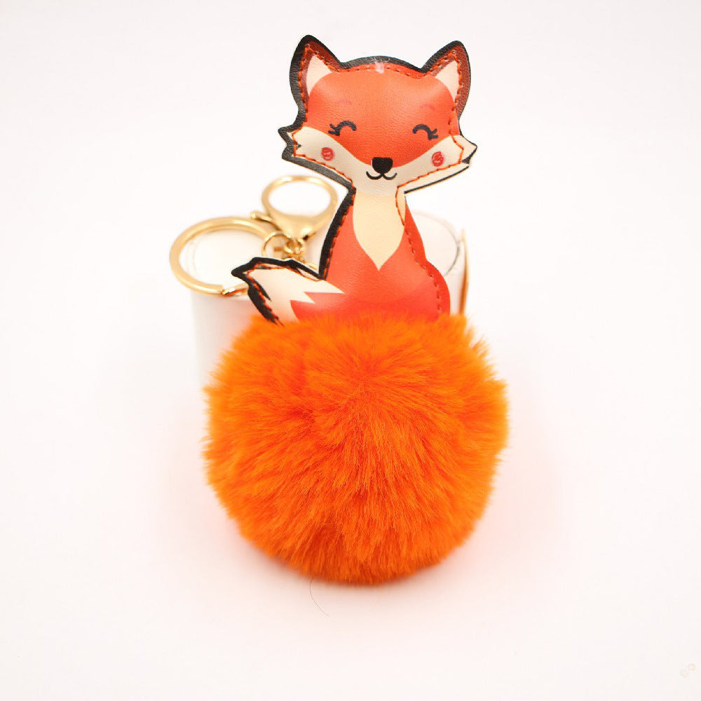 Wholesale Leather Cute Fox Plush Pom Pom Hanging Ornaments