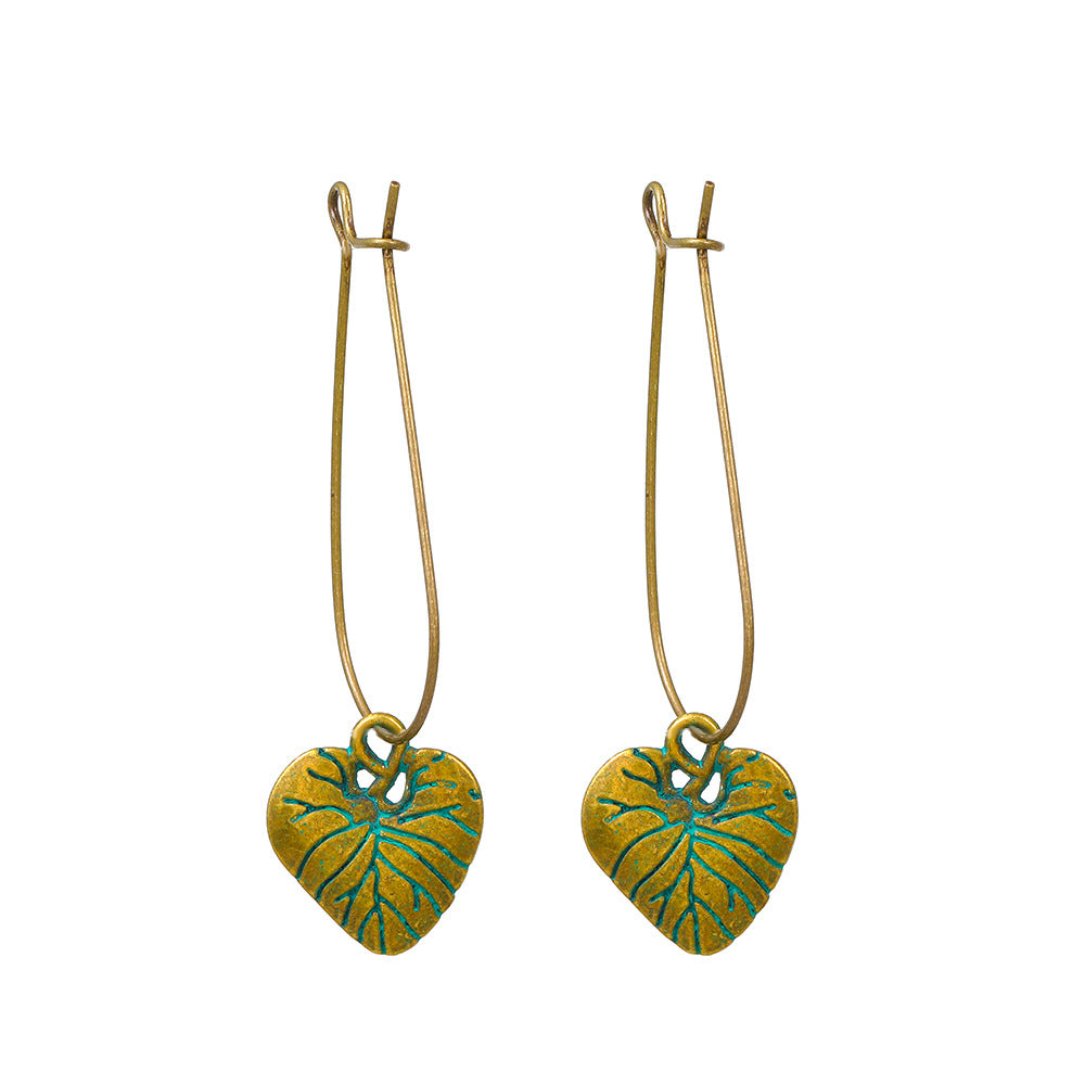 Wholesale Green Textured Leaves Reticulate Veined Leaves Alloy Earrings